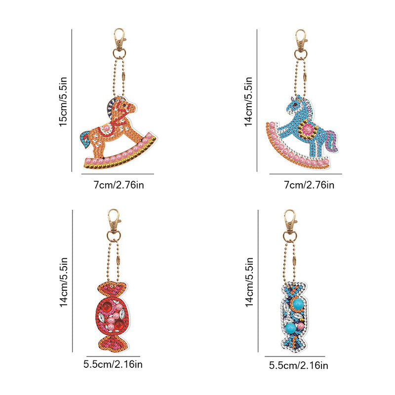 4Pcs Trojan Horse and Candy Acrylic Double Side Keychain Diamond Painting