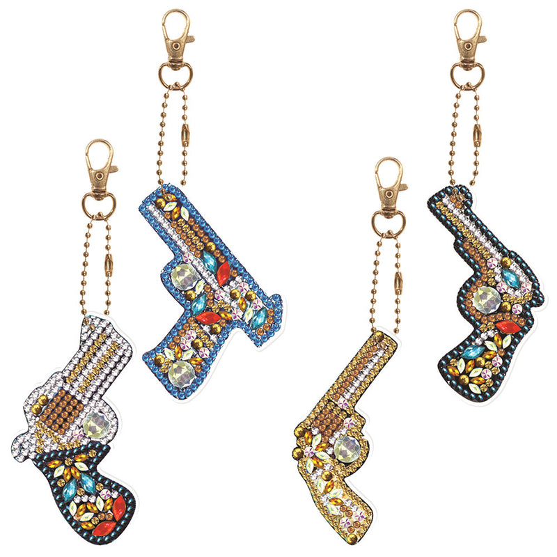 4Pcs Gorgeous Toy Gun Acrylic Double Side Keychain Diamond Painting