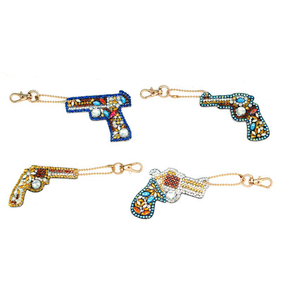 4Pcs Gorgeous Toy Gun Acrylic Double Side Keychain Diamond Painting