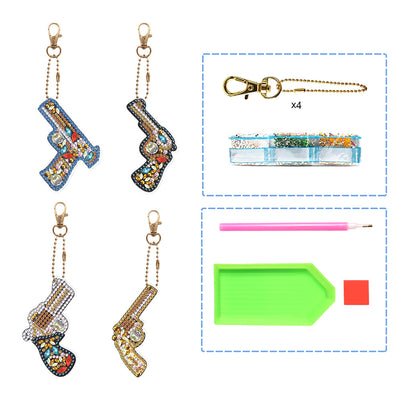 4Pcs Gorgeous Toy Gun Acrylic Double Side Keychain Diamond Painting