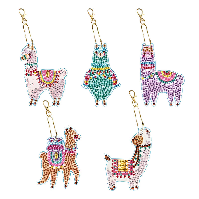 5Pcs Colorful Alpaca Acrylic Double Side Keychain Diamond Painting