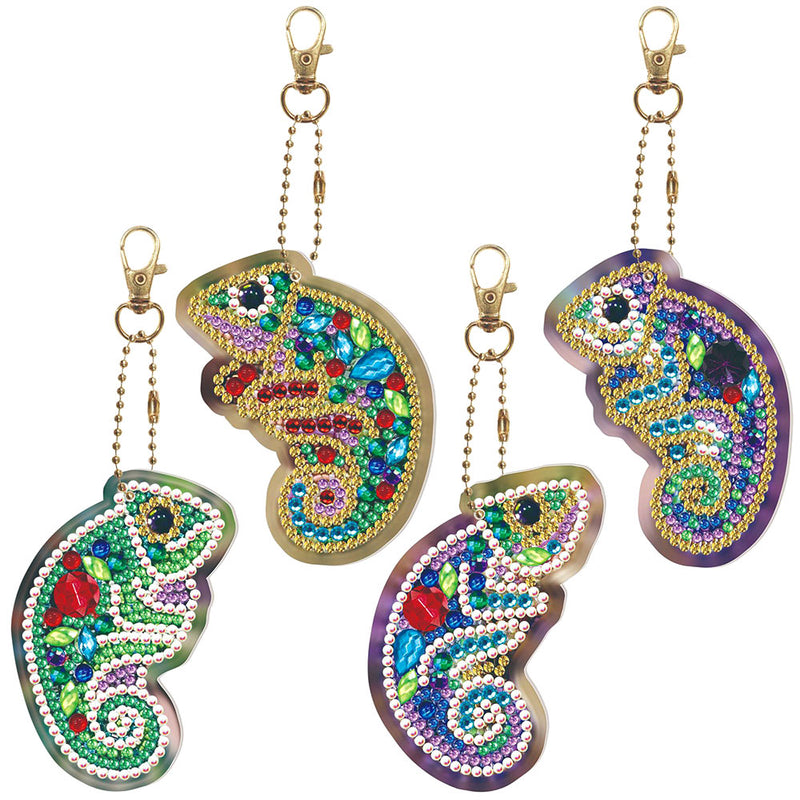 4Pcs Color Chameleon Acrylic Double Side Keychain Diamond Painting