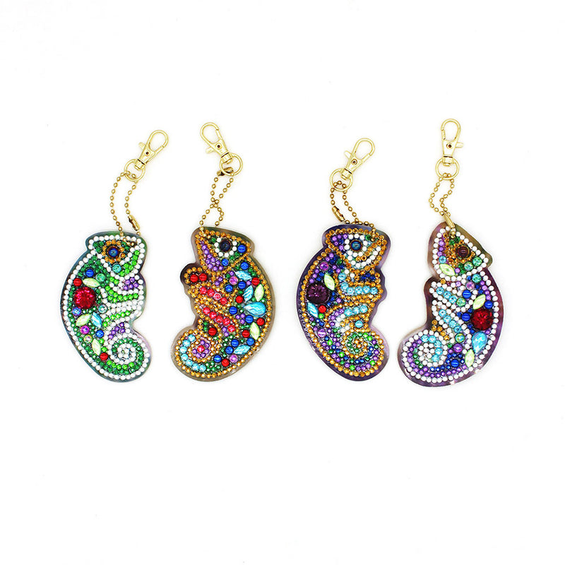 4Pcs Color Chameleon Acrylic Double Side Keychain Diamond Painting