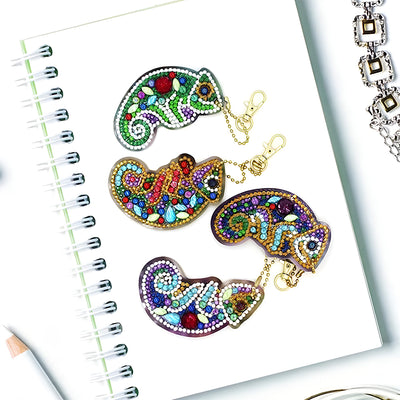 4Pcs Color Chameleon Acrylic Double Side Keychain Diamond Painting