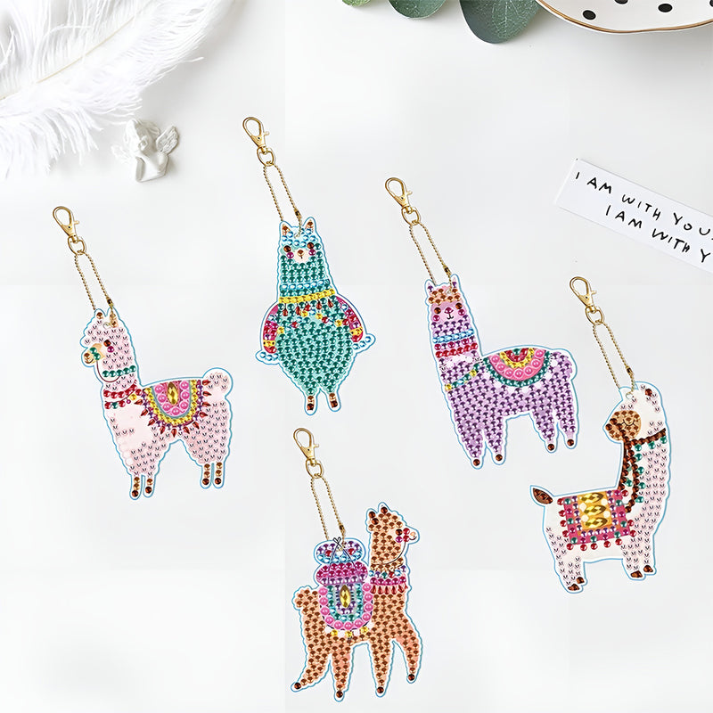 5Pcs Colorful Alpaca Acrylic Double Side Keychain Diamond Painting