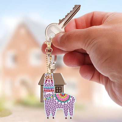 5Pcs Colorful Alpaca Acrylic Double Side Keychain Diamond Painting