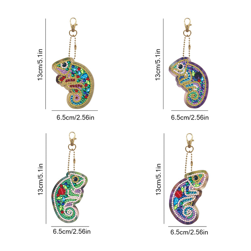 4Pcs Color Chameleon Acrylic Double Side Keychain Diamond Painting