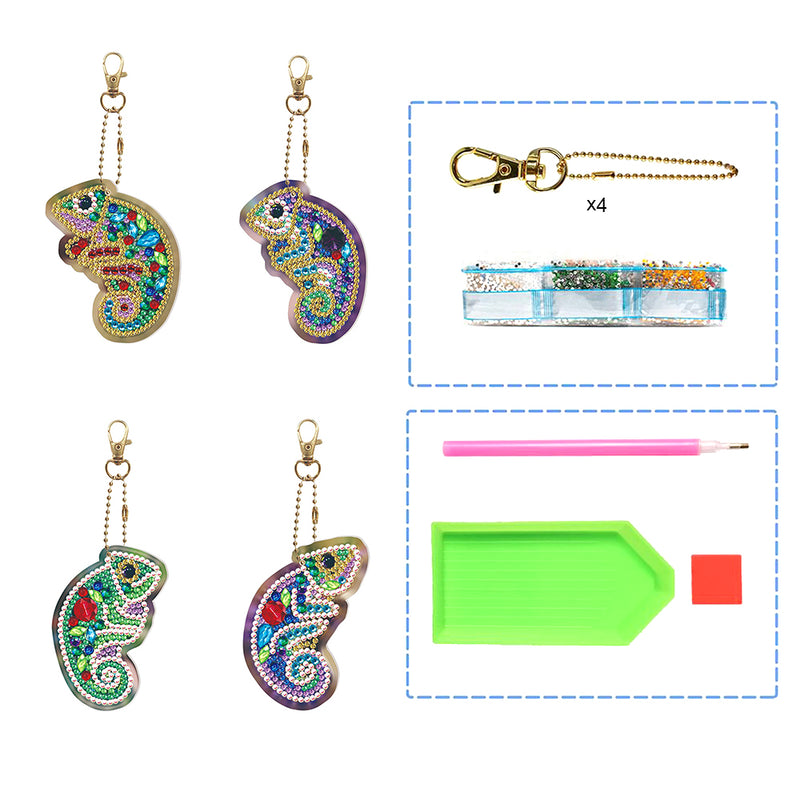 4Pcs Color Chameleon Acrylic Double Side Keychain Diamond Painting