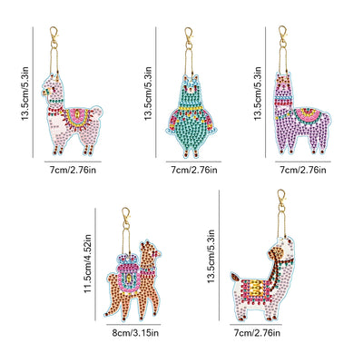 5Pcs Colorful Alpaca Acrylic Double Side Keychain Diamond Painting