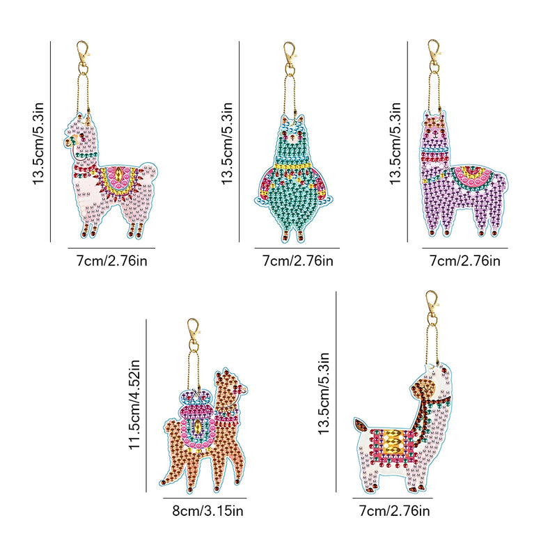 5Pcs Colorful Alpaca Acrylic Double Side Keychain Diamond Painting