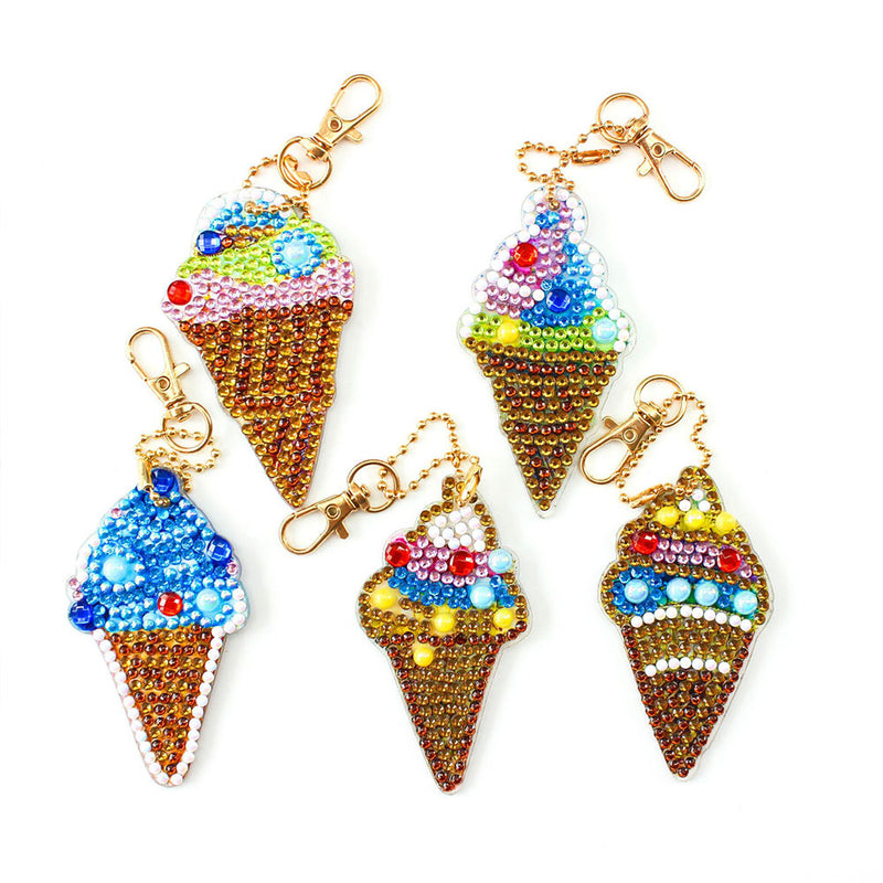 5Pcs Delicious Cones Acrylic Double Side Keychain Diamond Painting