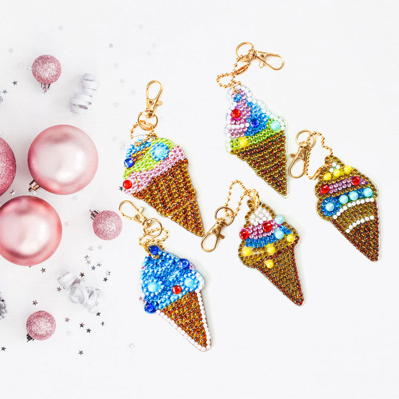 5Pcs Delicious Cones Acrylic Double Side Keychain Diamond Painting