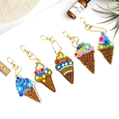 5Pcs Delicious Cones Acrylic Double Side Keychain Diamond Painting