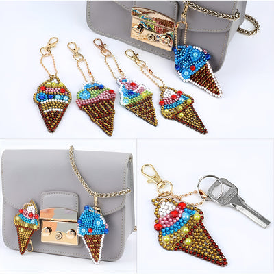 5Pcs Delicious Cones Acrylic Double Side Keychain Diamond Painting