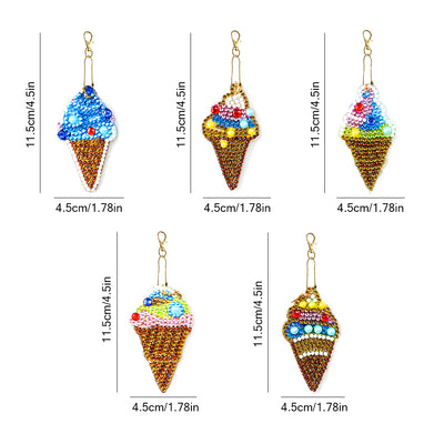 5Pcs Delicious Cones Acrylic Double Side Keychain Diamond Painting