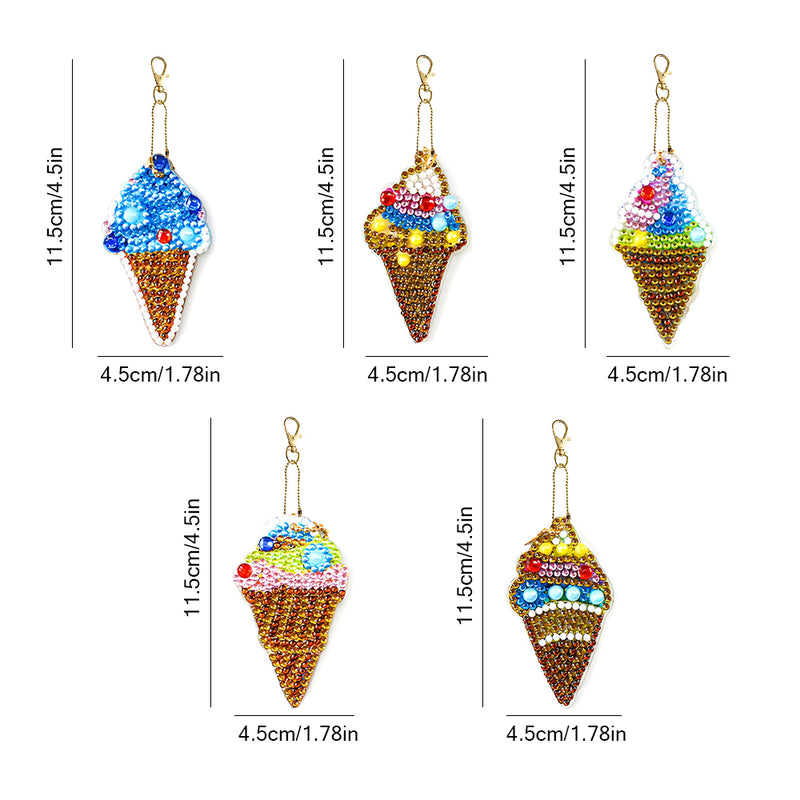 5Pcs Delicious Cones Acrylic Double Side Keychain Diamond Painting