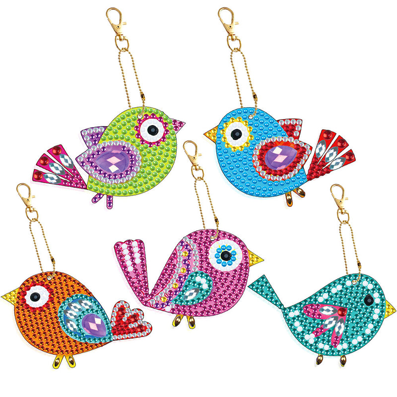 5Pcs Cute Colorful Birds Acrylic Double Side Keychain Diamond Painting