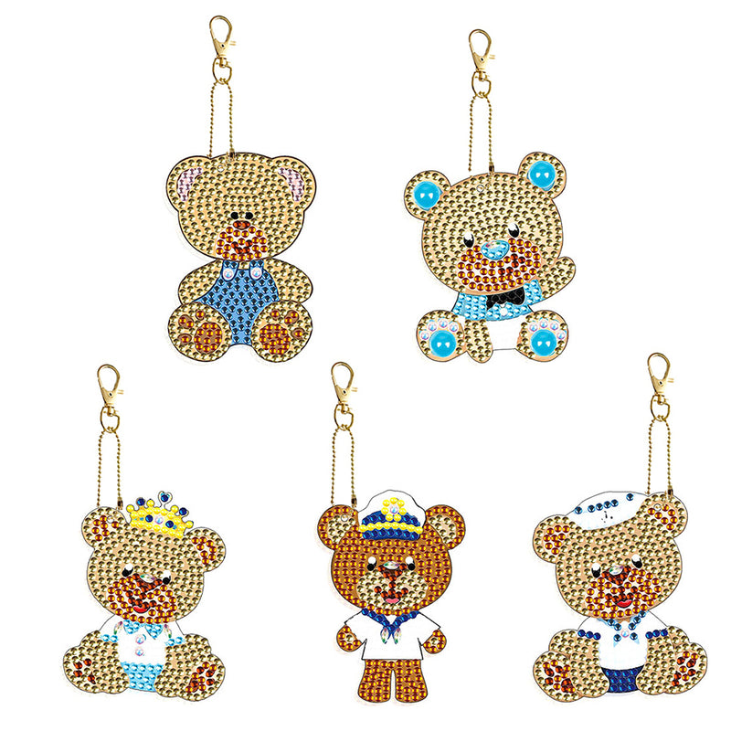 5Pcs Brown Bears Acrylic Double Side Keychain Diamond Painting