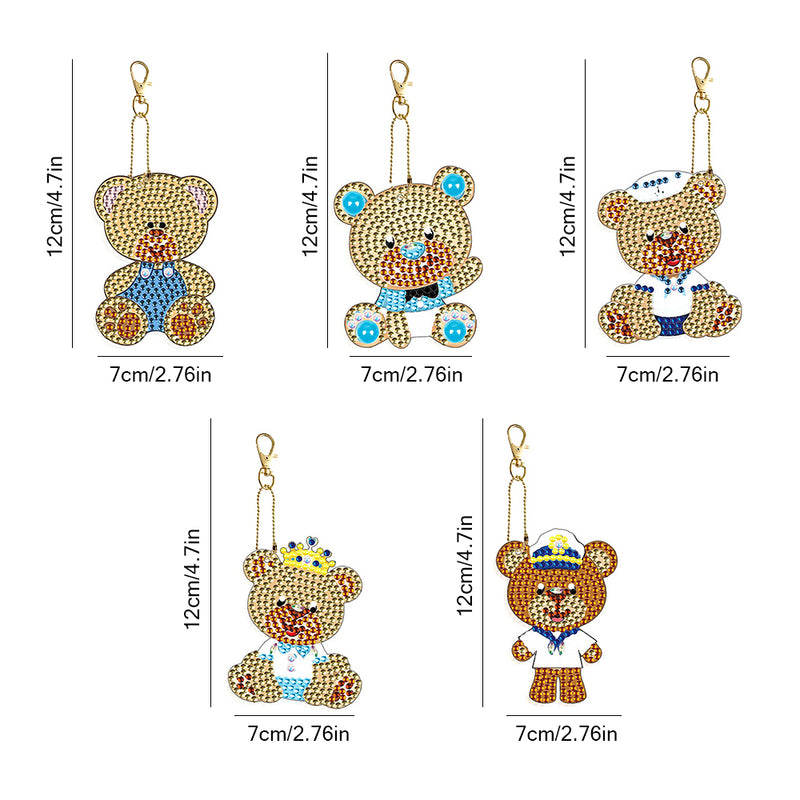 5Pcs Brown Bears Acrylic Double Side Keychain Diamond Painting