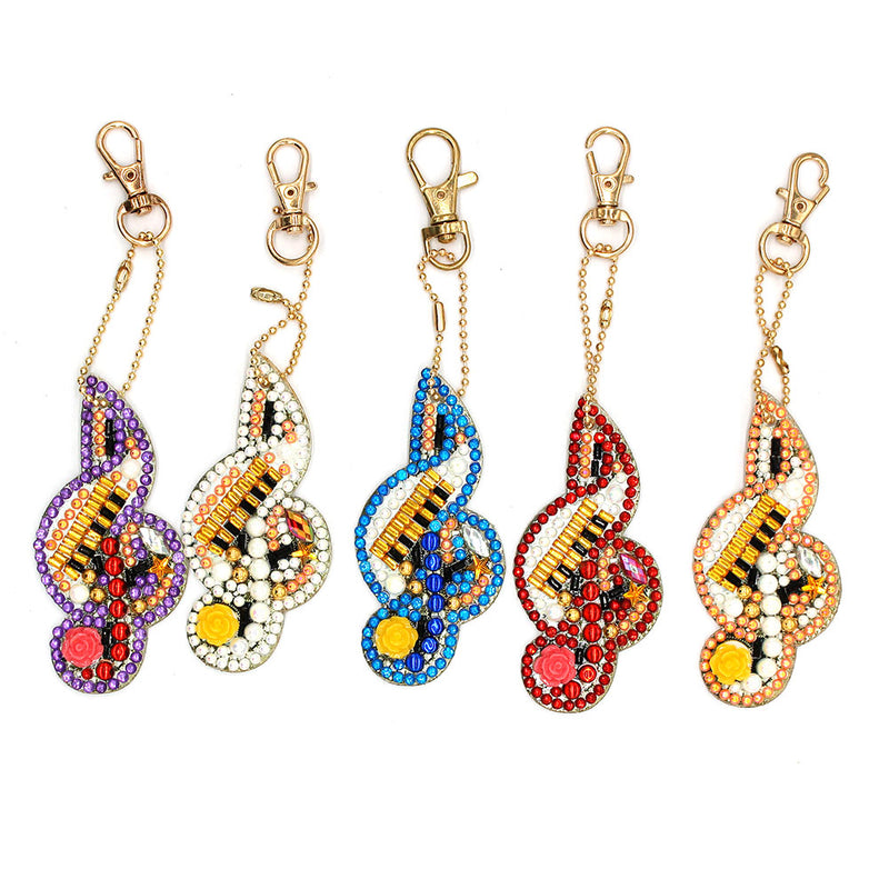 5Pcs Colorful Musical Note Acrylic Double Side Keychain Diamond Painting