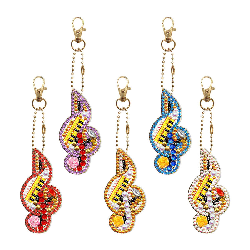 5Pcs Colorful Musical Note Acrylic Double Side Keychain Diamond Painting