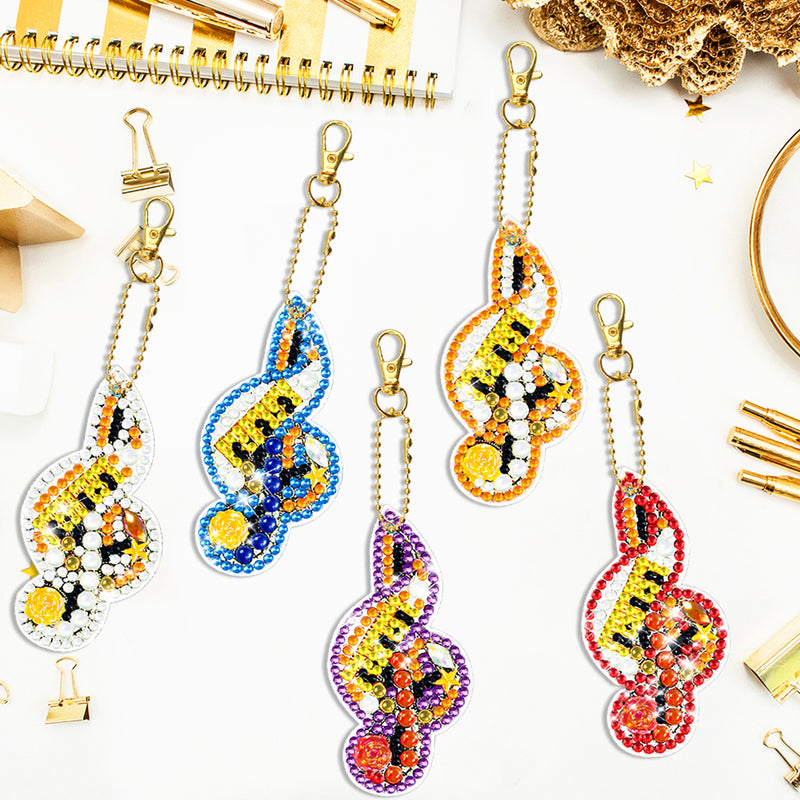 5Pcs Colorful Musical Note Acrylic Double Side Keychain Diamond Painting