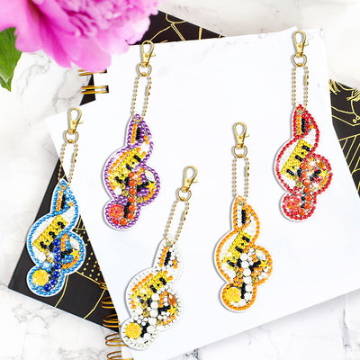 5Pcs Colorful Musical Note Acrylic Double Side Keychain Diamond Painting