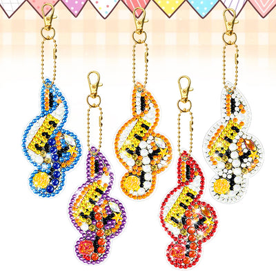 5Pcs Colorful Musical Note Acrylic Double Side Keychain Diamond Painting