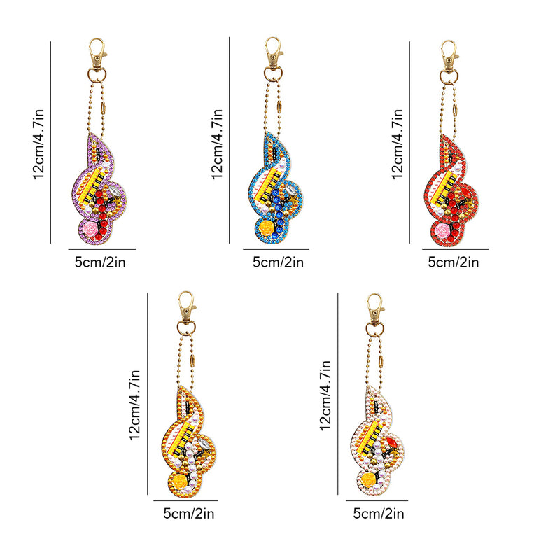 5Pcs Colorful Musical Note Acrylic Double Side Keychain Diamond Painting