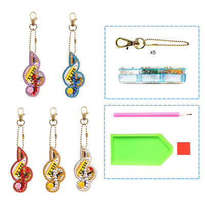 5Pcs Colorful Musical Note Acrylic Double Side Keychain Diamond Painting