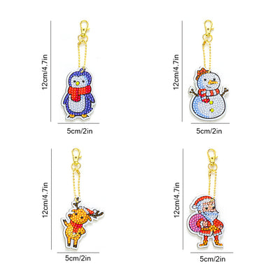 4Pcs Christmas Animals Acrylic Double Side Keychain Diamond Painting