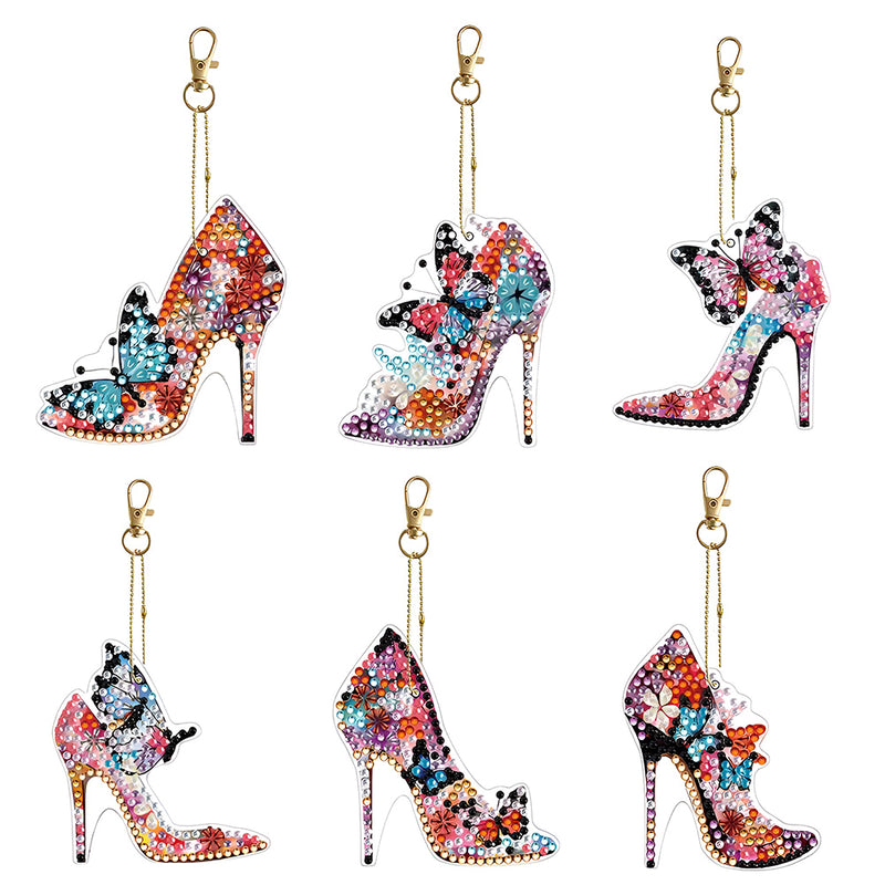 6Pcs Stylish Butterfly High Heels Acrylic Double Side Keychain Diamond Painting