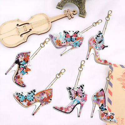 6Pcs Stylish Butterfly High Heels Acrylic Double Side Keychain Diamond Painting