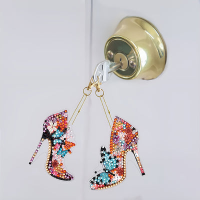 6Pcs Stylish Butterfly High Heels Acrylic Double Side Keychain Diamond Painting