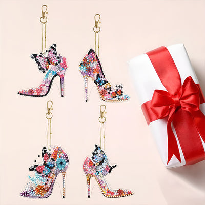 6Pcs Stylish Butterfly High Heels Acrylic Double Side Keychain Diamond Painting