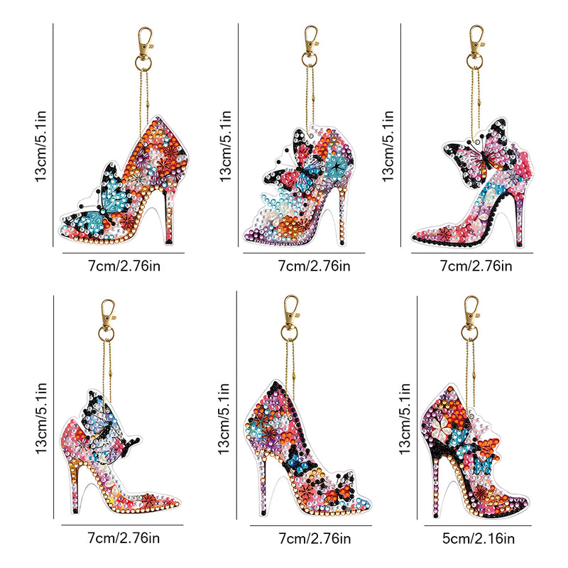 6Pcs Stylish Butterfly High Heels Acrylic Double Side Keychain Diamond Painting