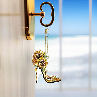 6Pcs Stylish Sunflower High Heels Acrylic Double Side Keychain Diamond Painting