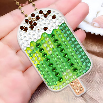 6Pcs Summer Fruit Popsicles Acrylic Double Side Keychain Diamond Painting