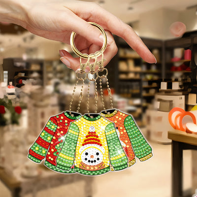 6Pcs Christmas Sweater Acrylic Double Side Keychain Diamond Painting