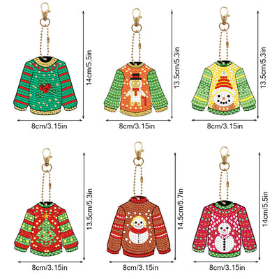 6Pcs Christmas Sweater Acrylic Double Side Keychain Diamond Painting