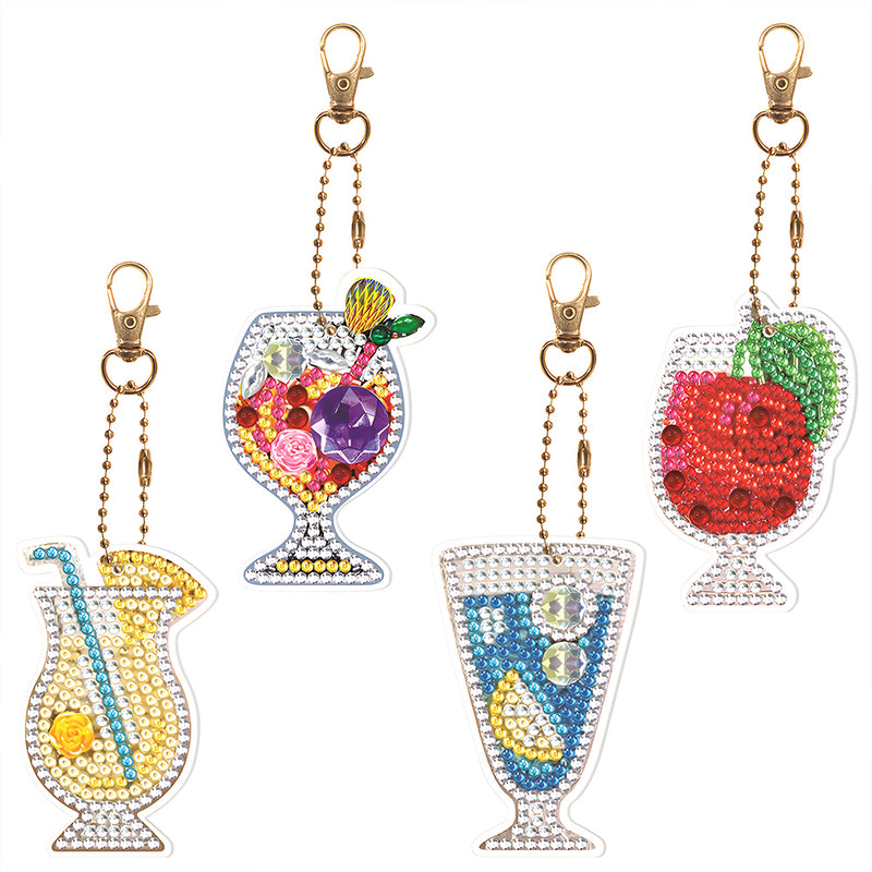 4Pcs Juice Glass Acrylic Double Side Keychain Diamond Painting