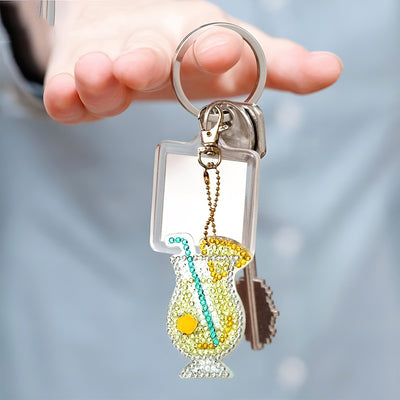 4Pcs Juice Glass Acrylic Double Side Keychain Diamond Painting