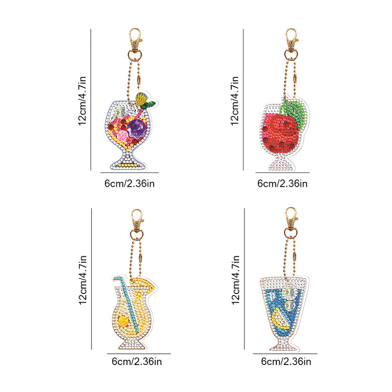 4Pcs Juice Glass Acrylic Double Side Keychain Diamond Painting