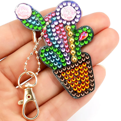 4Pcs Potted Cactus Acrylic Double Side Keychain Diamond Painting