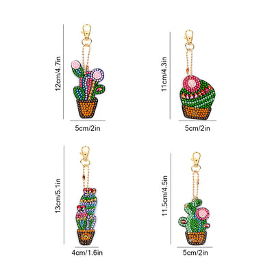 4Pcs Potted Cactus Acrylic Double Side Keychain Diamond Painting