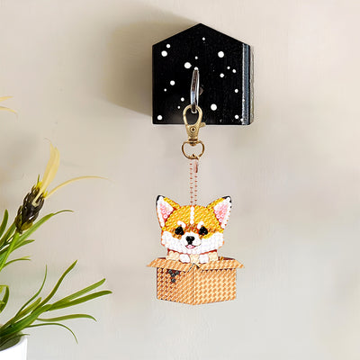 5Pcs Dogs in Gift Boxes Acrylic Double Side Keychain Diamond Painting