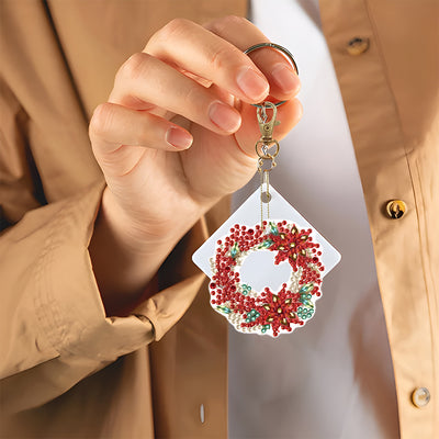 6Pcs Christmas Wreath Acrylic Double Side Keychain Diamond Painting