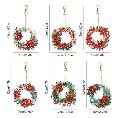 6Pcs Christmas Wreath Acrylic Double Side Keychain Diamond Painting