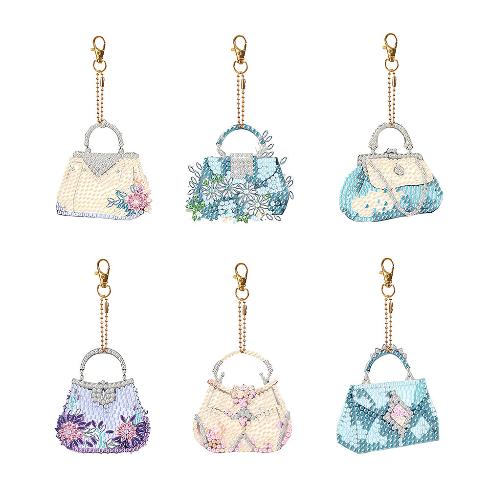 6Pcs Women's Bags Acrylic Double Side Keychain Diamond Painting