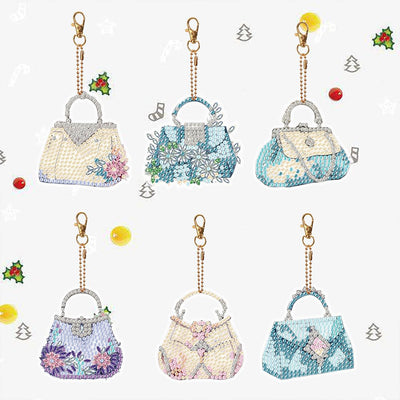 6Pcs Women's Bags Acrylic Double Side Keychain Diamond Painting